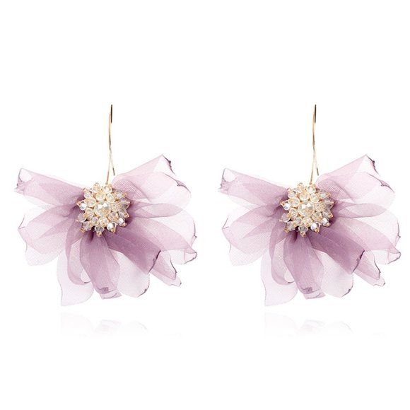 Flower Sheer Fabric Drop Earrings. 💕last white one - Picture 3 of 8